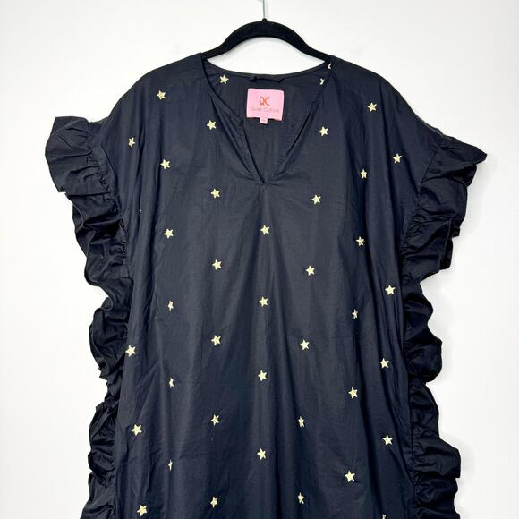 Quiet Culture Star Embroidered Black Pajama Party Maxi Dress Gown L/XL - Picture 3 of 9